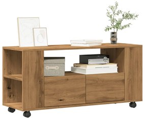 kézműves tölgy szerelt fa TV-szekrény kerekekkel 102x34,5x43 cm