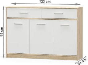 komód 3D2S, fehér/tölgy sonoma, TEYO