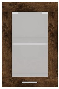 füstös tölgy színű szerelt fa fali üvegszekrény 40 x 31 x 60 cm