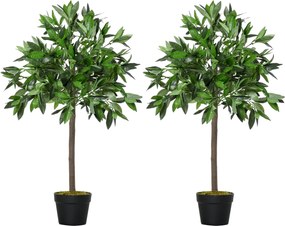 Outsunny 2 db Mű Laurel Fa Szett, 90 cm-es Műnövény Cement Cserépben, Belső Növény, Műnövények Beltérre és Kültérre, Dekoratív Növények, Zöld | Aosom