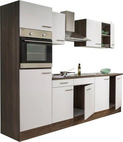 Yorki konyhabútor Yorki tölgy korpusszal, selyemfényű fehér fronttal 270 cm-es méretben