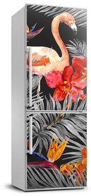 Hűtő matrica Flamingók és virágok FridgeStick-70x190-f-115695227