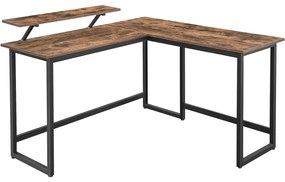 Sarok íróasztal monitor állvánnyal, rusztikus barna 140x130x92cm