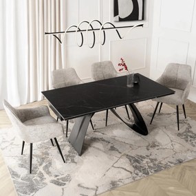 Kihúzható kerámia étkezőasztal 160–220 cm méretben, fekete márvány/fekete színben DEVON
