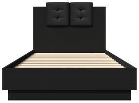 fekete szerelt fa ágykeret fejtámlával 100 x 200 cm