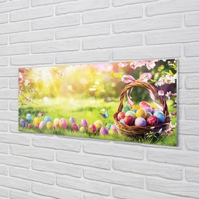 Üvegképek Kosár tojás virág rét 120x60cm