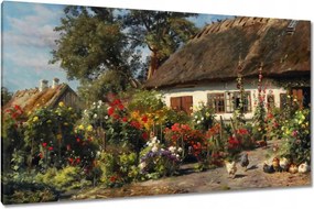 Vászonkép 120x70 Vidéki házikó virágokkal