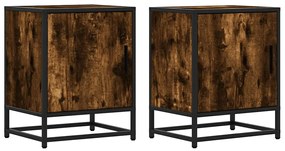 Éjjeliszekrények 2 db füstölt tölgy 40x31x50 cm Gépi fa és fém