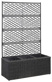Fekete rácsos polyrattan magaságyás 3 kaspóval 83 x 30 x 130 cm