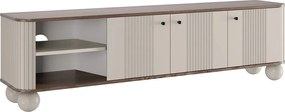 Vesper TV-szekrény 187 cm háromajtós - kasmír / dió / fekete fogantyú / gömb lábak
