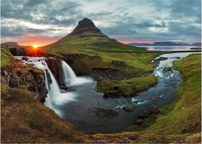 Üveg kép - Kirkjufell naplementében (70x50 cm)