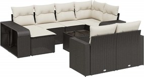 vidaXL 11 részes fekete polyrattan kerti ülőgarnitúra párnákkal