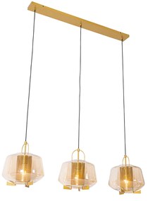 Lógólámpa arany borostyán üveggel 30 cm hosszúkás 3-lámpás - Kevin