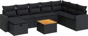 vidaXL 9 részes fekete polyrattan kerti ülőgarnitúra párnákkal