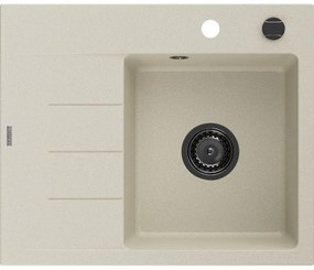 Mexen Ben 1-medencés gránit mosogató csepegtetővel, jobb oldali 600 x 500 mm, bézs, fekete szifon - 6523605000-69-B