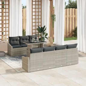 Kerti Kanapé Szett 8 Részes Természetes Rattan Szintetikus Rattan