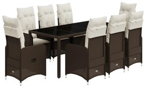 9 részes barna polyrattan kerti bisztrógarnitúra párnákkal