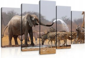 Vászonkép 100x60 Afrikai szavanna vízesés elefánt zebra zsiráf harmónia természet