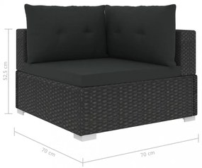 vidaXL 6 részes fekete polyrattan kerti ülőgarnitúra párnákkal