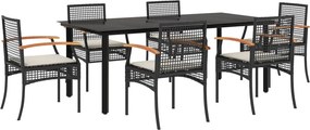 vidaXL 7 részes fekete polyrattan kerti étkezőgarnitúra párnával