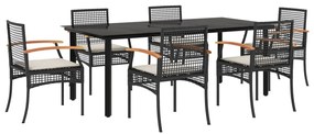 vidaXL 7 részes fekete polyrattan kerti étkezőgarnitúra párnával