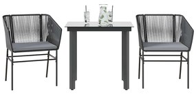 vidaXL 3 részes fekete polyrattan üveg kerti étkezőgarnitúra párnákkal