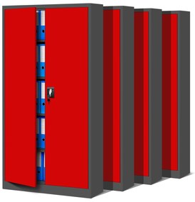 4× fém irodai iratszekrényből álló készlet, antracit-piros, 900x1950x400 mm: JAN H