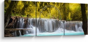 Kép - Vízesés, élénk színekkel (órával) (90x30 cm)