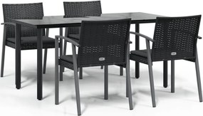 vidaXL 5 részes polyrattan és acél kerti étkezőgarnitúra párnával