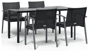 vidaXL 5 részes polyrattan és acél kerti étkezőgarnitúra párnával