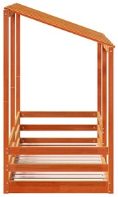 viaszbarna tömör fenyőfa gyerekágy tetővel 75 x 190 cm