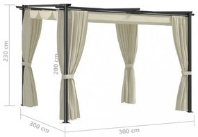 vidaXL krémszínű acél pavilon függönyökkel 3 x 3 m