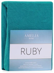 Sötétzöld-kék gumis frottír lepedő 140x200 cm Ruby – Restilo
