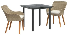 vidaXL Kert étkező szett párnával 3 pcs Bézs polirattan