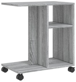 szürke sonoma színű szerelt fa kisasztal kerekekkel 50x30x55 cm