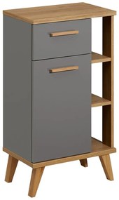 Szürke-natúr színű alacsony fürdőszoba szekrény tölgyfa dekorral 50,5x89,5 cm Quickset 924 – Pelipal