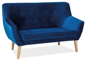 Nordic II Bársony kanapé, kék / természetes fa