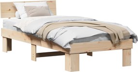 vidaXL Ágykeret fejtámlával Természetes 90 x 200 cm Tömör fenyőfa