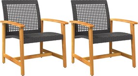 vidaXL 2 db fekete polyrattan és akácfa kerti szék