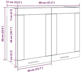 antik fa színű szerelt fa függő üvegszekrény 80 x 31 x 60 cm
