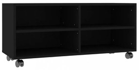 fekete szerelt fa TV-szekrény görgőkkel 90 x 35 x 35 cm