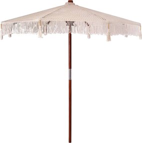 vidaXL Makramé napernyő Krém 252.5 x 252.5 x 260 cm Pamut és teakfa