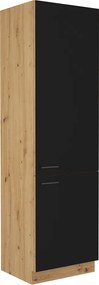 Szekrény beépített hűtőre, matt fekete/artisan tölgy, MONRO 60 LO-210 2F