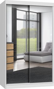 IGA 120 tolóajtós gardróbszekrény, 2 tükörrel, 120x200x61 cm, fehér