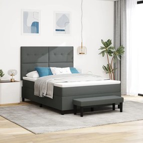 Boxspring ágy matraccal és padkészlet sötétszürke 140x200 cm textília