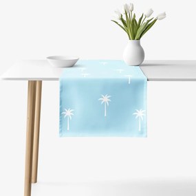 Goldea pamut asztali futó - pálmák pasztell kék alapon 35x120 cm