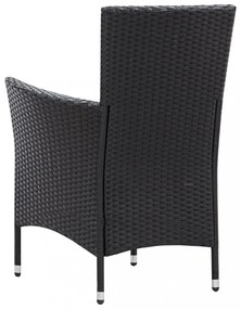 9-részes fekete polyrattan kültéri étkezőszett párnákkal