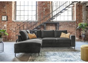 Sötétszürke bársony kinyitható sarokkanapé (bal oldali) Lofty Lilly – Miuform