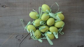 Szalagos zöld függő tojás dísz szett, 12db, 3x4cm, műanyag