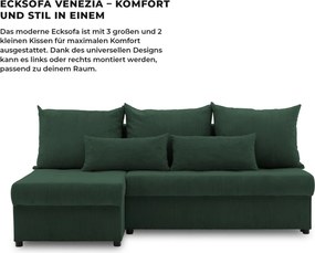 Venezia sarokkanapé, kordbársony, univerzális oldal, hab töltet, zöld